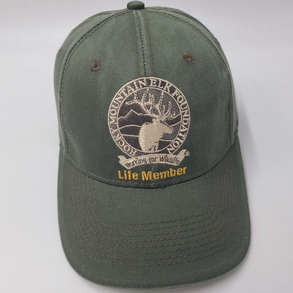 Vintage RMEF Hat Strapback The Game Green Rocky Mountain Elk Foundation Member